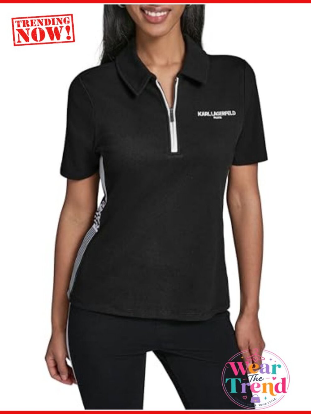 Athleisure Logo Tape Collared Polo Top Relaxed Fit Dolman Sleeve